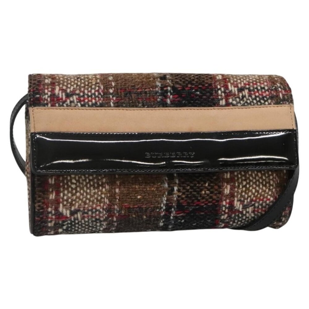 Authentic BURBERRY Nova Check Shoulder Bag Wool Beige Gold